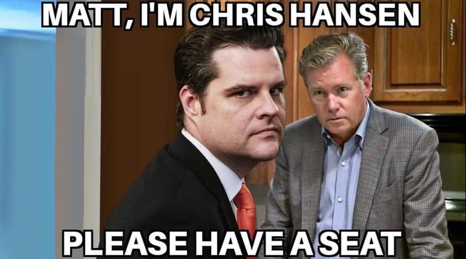 PhilTorcivia's tweet photo. @RepMattGaetz Doesn't YOUR record show you have to pay for sex ... with minors? How you gonna keep that high hair in prison. Tic Toc. #KTGaetz https://t.co/TS5RaqBBKG