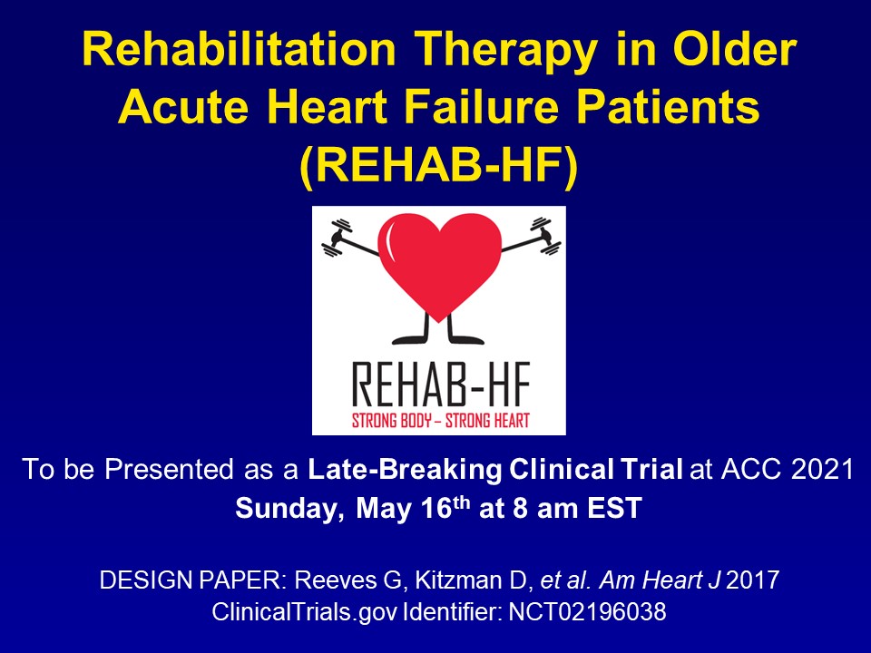 Excited for #ACC21. Looking forward to sharing results of REHAB-HF: innovative physical function intervention designed specifically for older, frail pts hospitalized w acute HF regardless of EF.  <a href="/coconnormd/">Christopher O'Connor</a> <a href="/GoReevesMD/">Gordon Reeves, MD</a> <a href="/DukeHeartCenter/">Duke Heart</a> <a href="/ACCinTouch/">American College of Cardiology</a>  sciencedirect.com/science/articl…