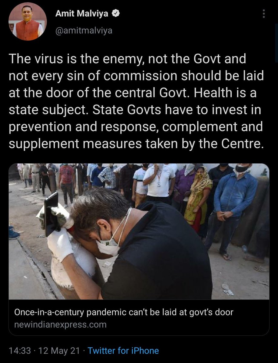 *First wave*

We'll buy vaccines, we'll tell you to bang utensils, we defeated Covid. You just sit there. Vishwa Vaccine Guru will export democracy, vaccines and beards. We lock, we unlock Stage 1, Stage 2, Stage 3, Stage 4.

*Second wave hits*

heALth iS a StaTE sUBjeCt