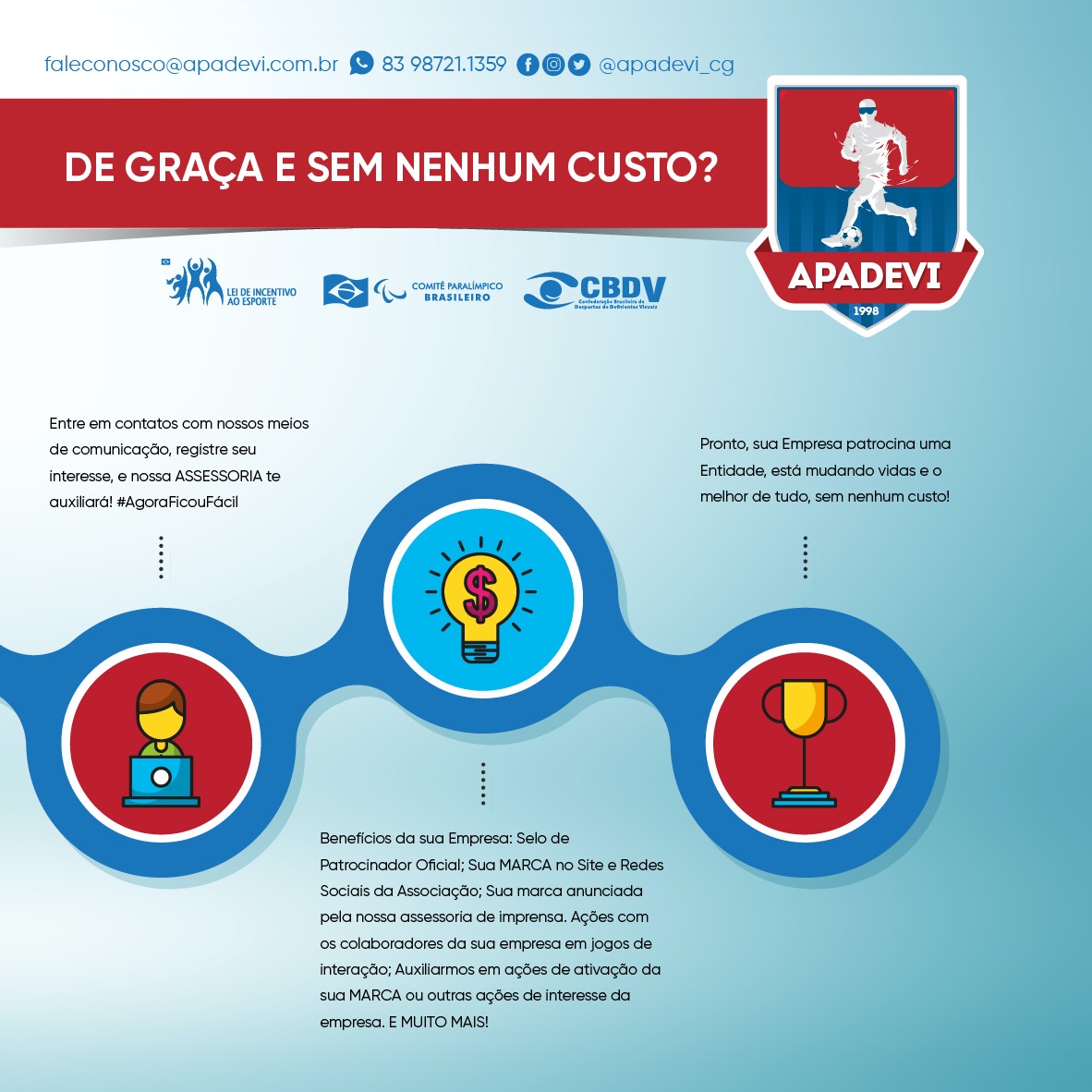 apadevi_cg's tweet photo. Faça parte desta causa e ajude a transformar vidas através do esporte! https://t.co/CqyR4MbChw