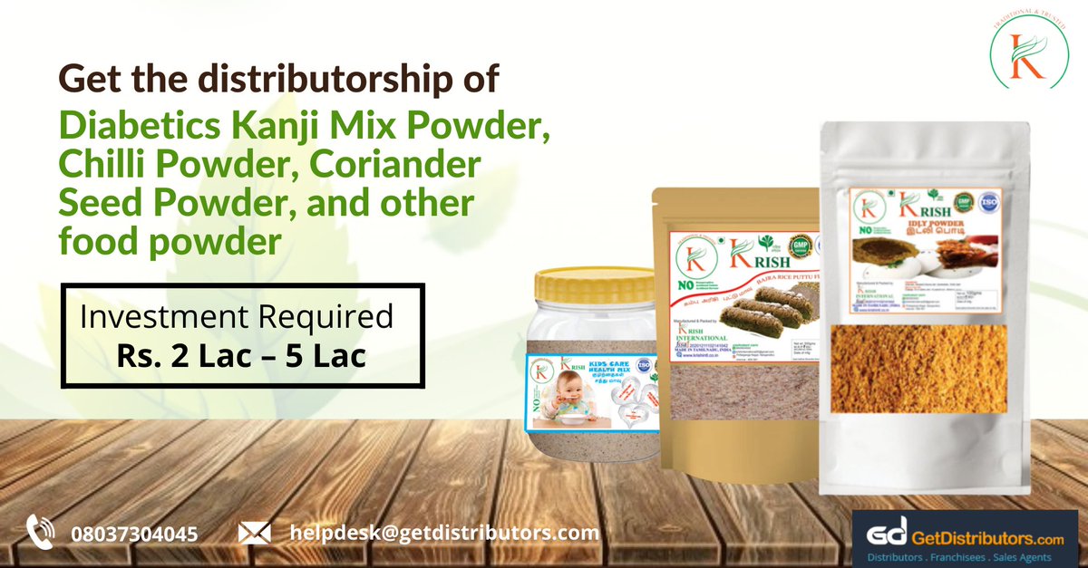 getdistributors's tweet image. Get the #distributorship of #foodpowder like Diabetics Kanji Mix Powder, Chilli Powder, Nutmeg Powder and Coriander Seed Powder, under the brand name KRISH. 
#foodproducts #spices #chillipowder #corianderseedpowder #nutmegpowder