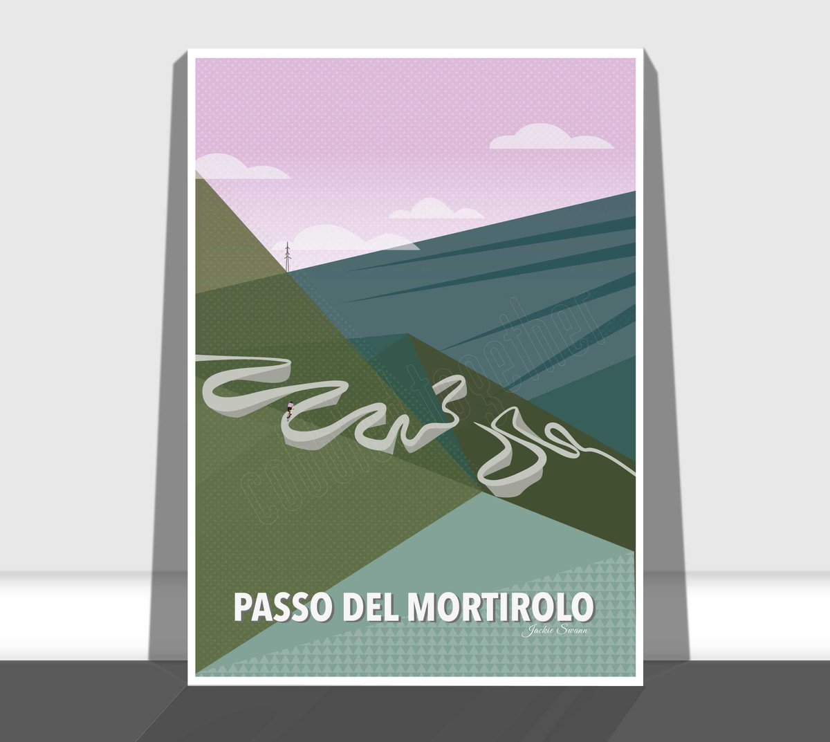 Cobbled2gether's tweet image. I’ve gone all Giro d’Italia on my latest print! Available to order in my store from tomorrow. #Giro #mortirolo #italiancycling #cyclingart #SmallBiz #ganna #landscapes @DesignSwann