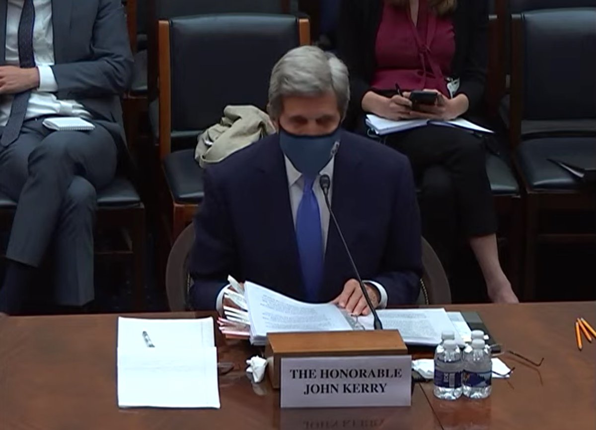 ChuckRossDC's tweet image. John Kerry, who I'm guessing is fully vaccinated, is testifying with his mask on at a House hearing today.