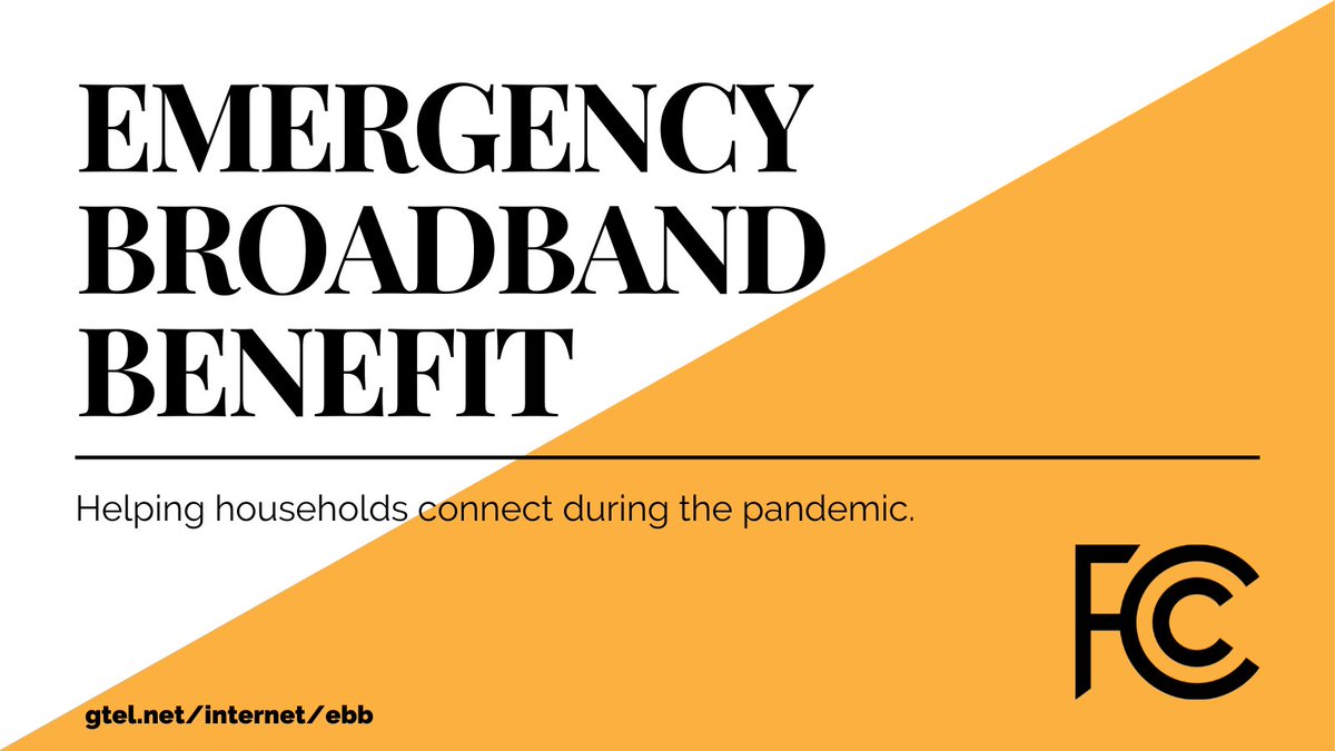 GTelTweets's tweet photo. We’re spreading the word about @FCC's Emergency Broadband Benefit, which provides discounts for #broadband service and devices to families struggling to stay connected during the pandemic. Learn more about the program here: https://t.co/vRziPsAFBy #DigitalDivide #BroadbandForAll https://t.co/VPiCGoFS8E