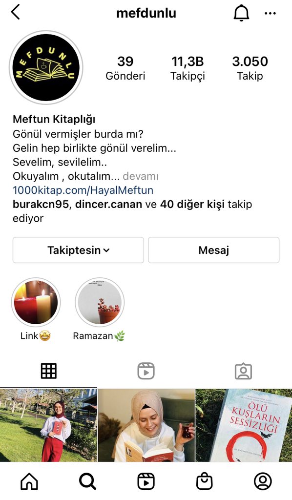 Kitap okumayı gerçekten sevdiren bir sayfa,takip edip destek olursanız çok sevinirim                     İg: mefdunlu