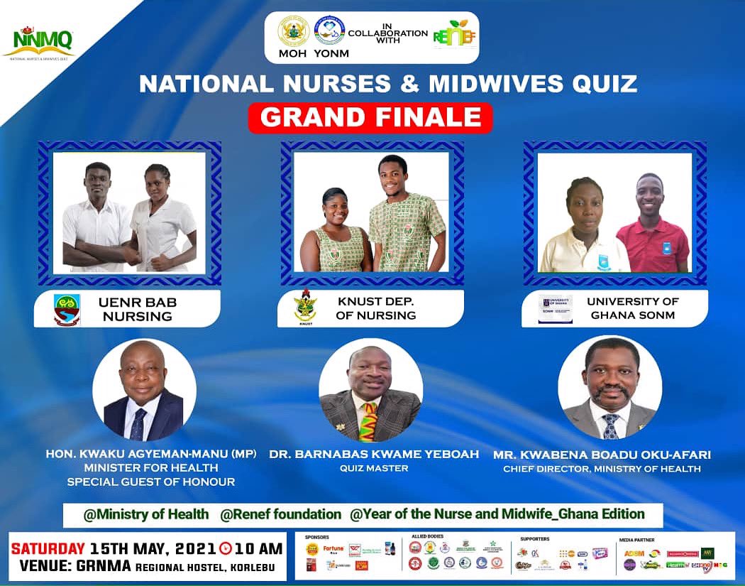 RenefOfficial's tweet photo. It’s an all university finale more like regional finale. Battle of the strongest.
National Nurses and Midwives Quiz 2021 maiden edition finale.

Saturday 15th may 2021 
Venue: GRNMA Regional Hostel Joel Ebi
Time: 10am
Streaming live on Facebook Renef Foundation https://t.co/qerg50FlL1