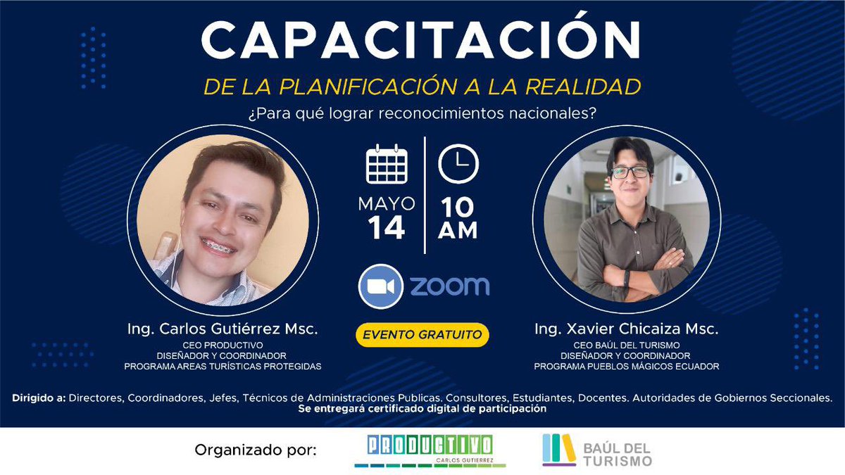 TurismoBaul's tweet photo. Queremos extender una cordial invitación a participar en nuestra charla gratuita: De la Planificación a la realidad: ¿para que lograr reconocimientos nacionales?.

Link de registro: https://t.co/KStpfTL633…                                         @nielsolsenp  @fenacapturec https://t.co/KfqPFOyylT