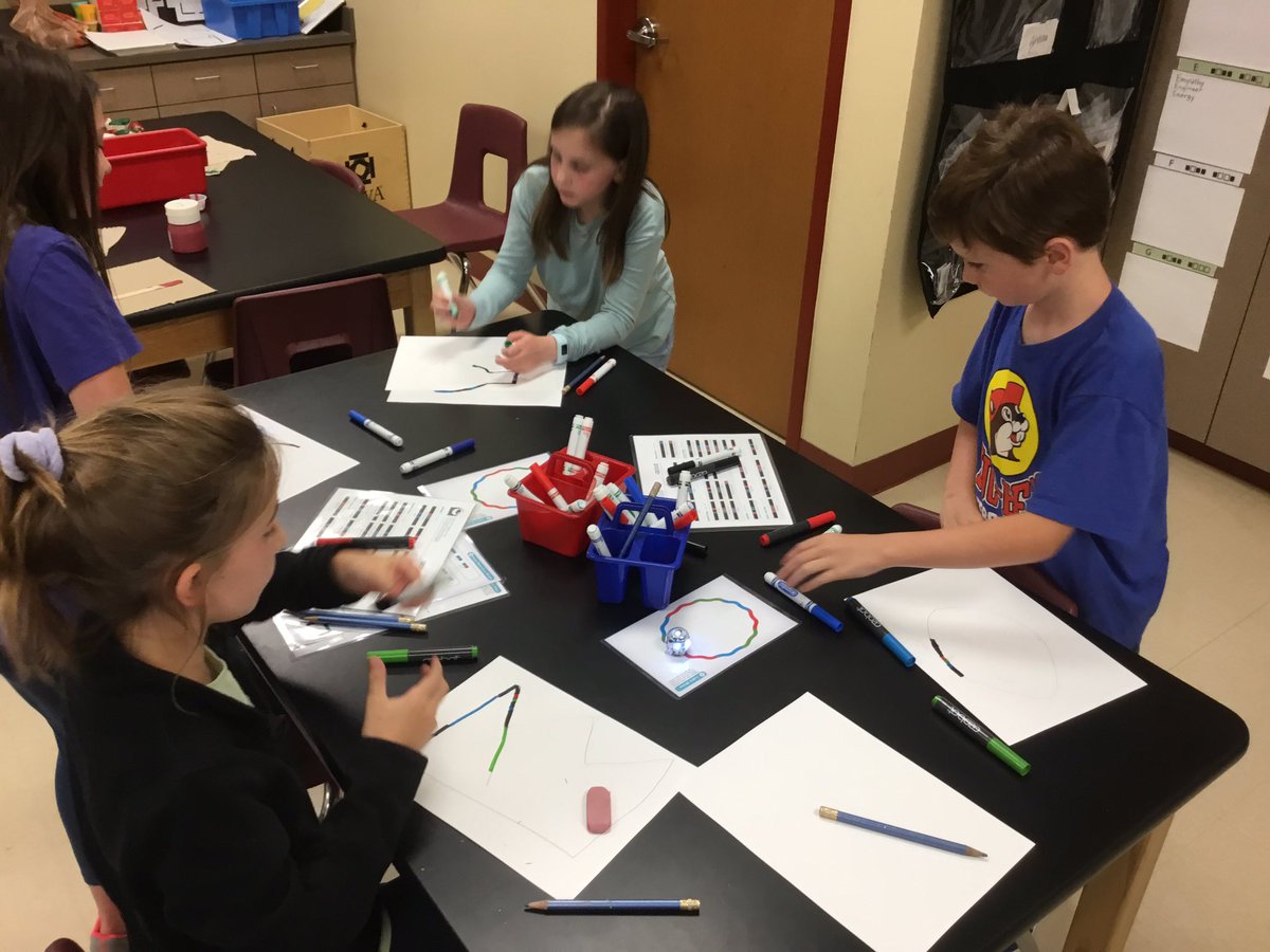 gesmakerspace's tweet image. Fourth graders rotate through interactive centers.