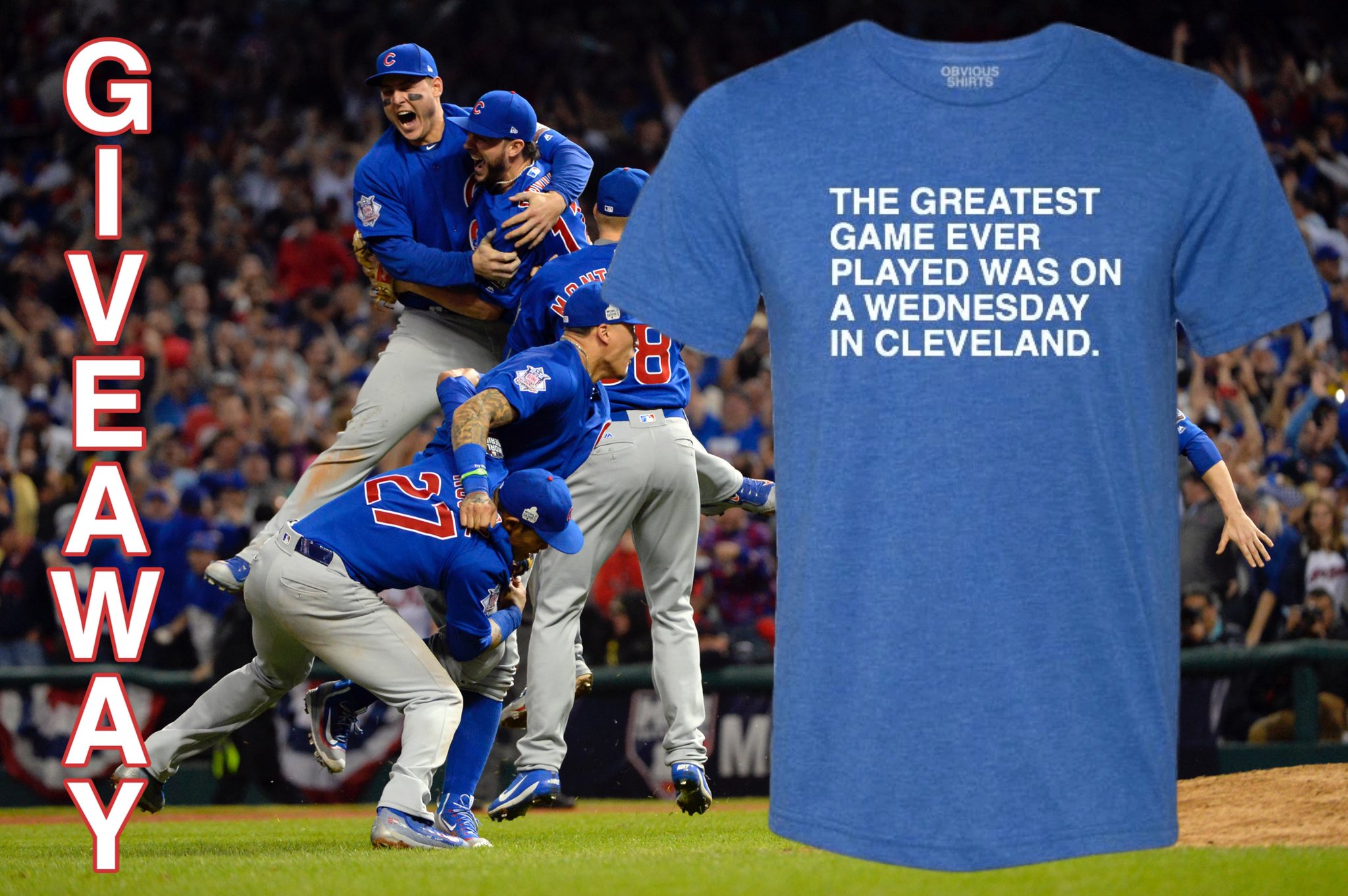 OBVIOUS SHIRTS® on X: 🔥FREE STUFF🔥 Giving away our most popular shirt  for today's Wednesday game in Cleveland! For every Hit the Cubs get today  will be the amount of shirts we