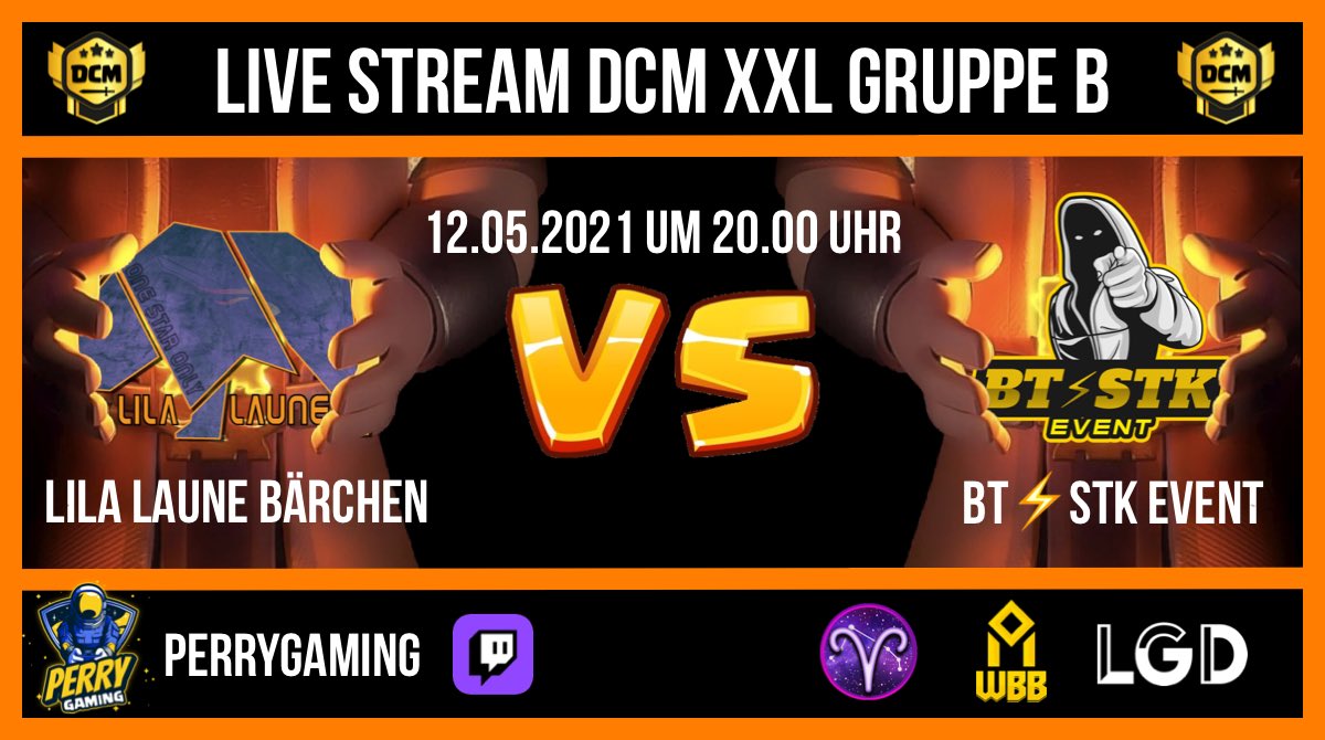 Alle guten Dinge sind drei! Heute mit <a href="/OneStarOnly2/">One Star Only</a> vs. BT⚡️STK Event in der XXL <a href="/DCMRh14/">DCM</a> 🔥 Ab 20 Uhr live bei twitch.tv/perrygaming Direkt im Anschluss dann Battle Royale <a href="/CocLounge/">CoC Event Lounge</a> 🥳