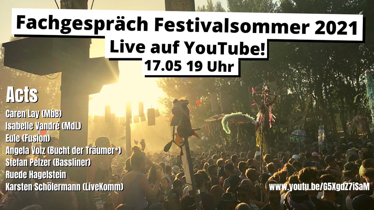Caren Lay (@carenlay) on Twitter photo Das <a href="/fusion_festival/">@fusion_festival@mastodon.social</a> 2021 ist abgesagt. Sehr schade! Wie es weitergeht, darüber sprechen wir am 17.5. um 19 Uhr live online: youtu.be/G5XgdZ7iSaM Das <a href="/fusion_festival/">@fusion_festival@mastodon.social</a> 2021 ist abgesagt. Sehr schade! Wie es weitergeht, darüber sprechen wir am 17.5. um 19 Uhr live online: youtu.be/G5XgdZ7iSaM