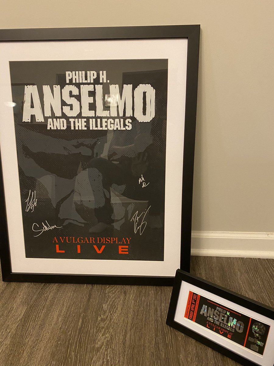 Framed my signed <a href="/philiphanselmo/">Philip H. Anselmo</a> and the illegals live stream poster and ticket! Turned out bad ass, going up on my #musicroom wall in NY as soon as I get home this weekend!