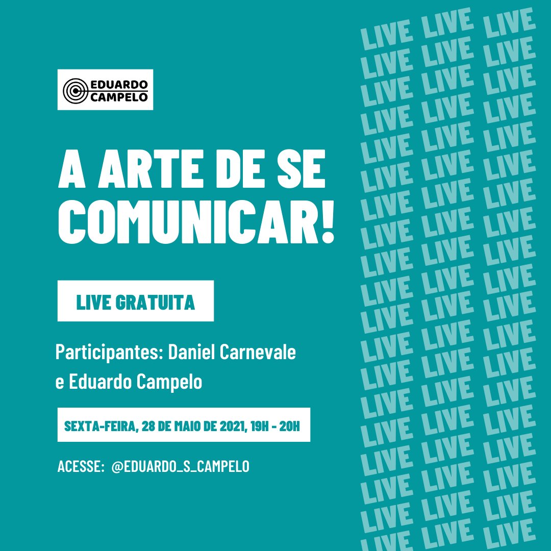 escampelo's tweet image. Em mais uma LIVE especial eu e o Daniel Carnevale vamos apresentar dicas para você se tornar um comunicador nota mil hoje mesmo.

P.S.: LIVE Gratuita basta acessar o Instagram @eduardo_s_campelo no dia 28 de Maio as 19hrs

#comunicação #notamil #marketing #marketingdigital #maio