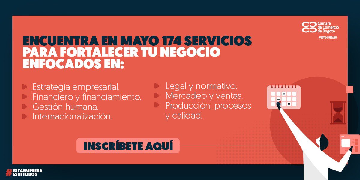Seguimos apoyando el crecimiento de las empresas de Bogotá - Región con nuestros servicios virtuales para que tu negocio no se detenga, continúes avanzando y cumplas tus objetivos empresariales. Encuentra nuestra oferta gratuita de cursos gratuitos en 💻📲 bit.ly/3eFQWOz