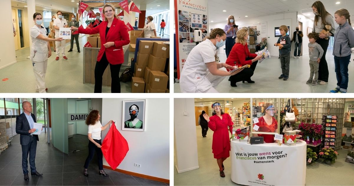 De Dag van de Zorg op 12 mei; in de Centrale Hal van Franciscus werd het kunstwerk 'Super Nurse' onthuld. Voor alle medewerkers was er een Franciscus jaarboek 2020. Ik bracht ze met Lizette vd Stelt naar onze locaties in Berkel, Maassluis en Haven.
