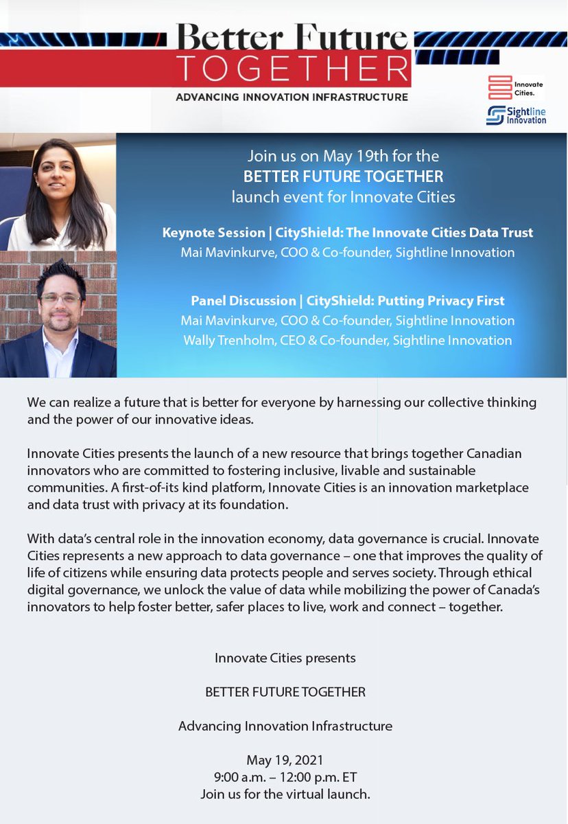 Join us on May 19th for <a href="/innovate_cities/">Innovate Cities</a> launch event BETTER FUTURE TOGETHER | Advancing Innovation Infrastructure. Sign up today at icbetterfuturetogether.com
#innovation #smartcities #betterfuturetogether #infrastructure #smartcity #datatrust