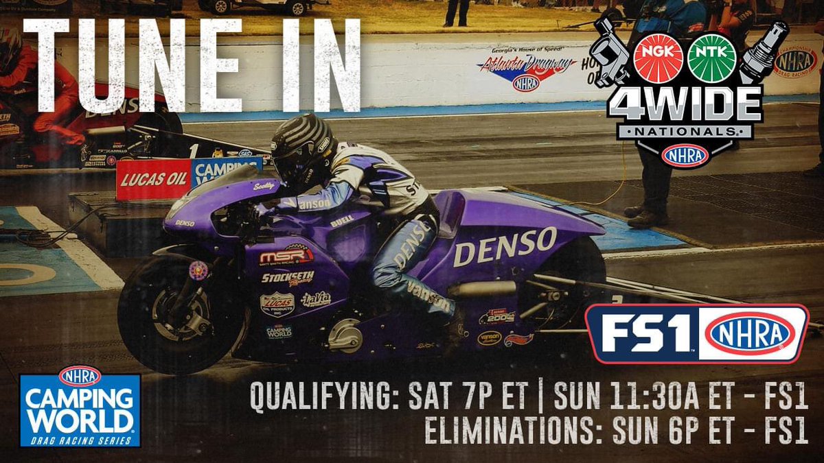 ScottPollacheck's tweet photo. TUNE-IN INFORMATION FOR THE #4WIDENATS!

#TeamDENSO #TeamSTRUTMASTERS #NHRA #NHRAPSM #Strutmasters #VansonLeathers #DENSO #MSR #LaViaMotorsports #SRDrivenMedia #NHRACampingWorld #NHRAonFOX https://t.co/3RagogrqNE