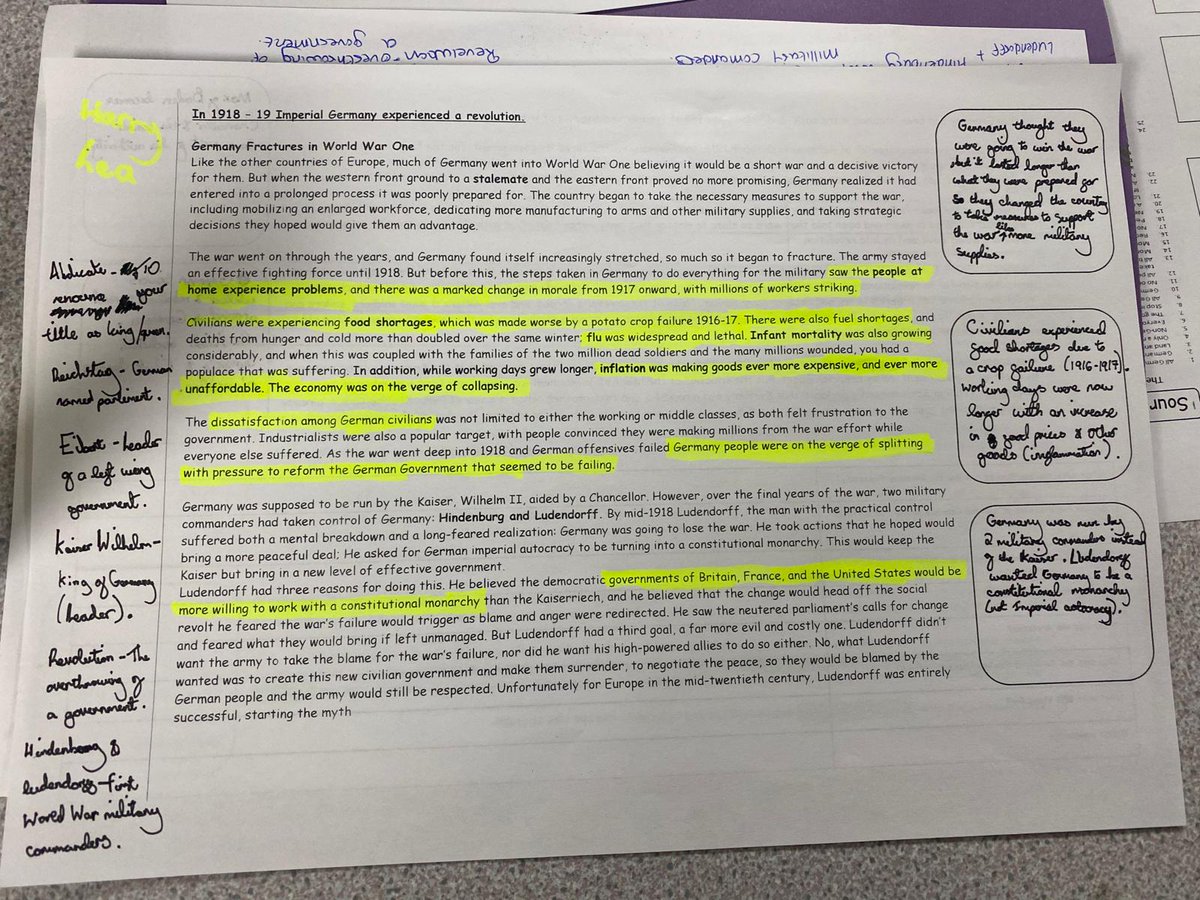 sandbachhistory's tweet photo. Year 10 completed guided reading on their new topic, Weimar Germany. Dictionary on one side, and a paragraph summary on the other! 
@Y9Y10Y11SandSch 
@SandbachSchLit https://t.co/O5FVlx3eXK
