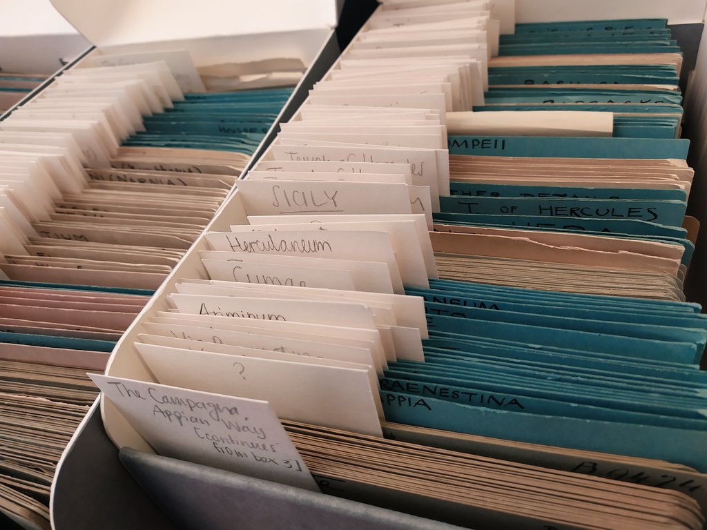 s_giordano_'s tweet photo. Proud to share some before/after pics of @TheRomanSoc collection index cards. 1867 items now rearranged!

@the_bsr 
@ale_jeee 
#BSRArchives #archives #Archaeology https://t.co/T3HJ0jgIwq