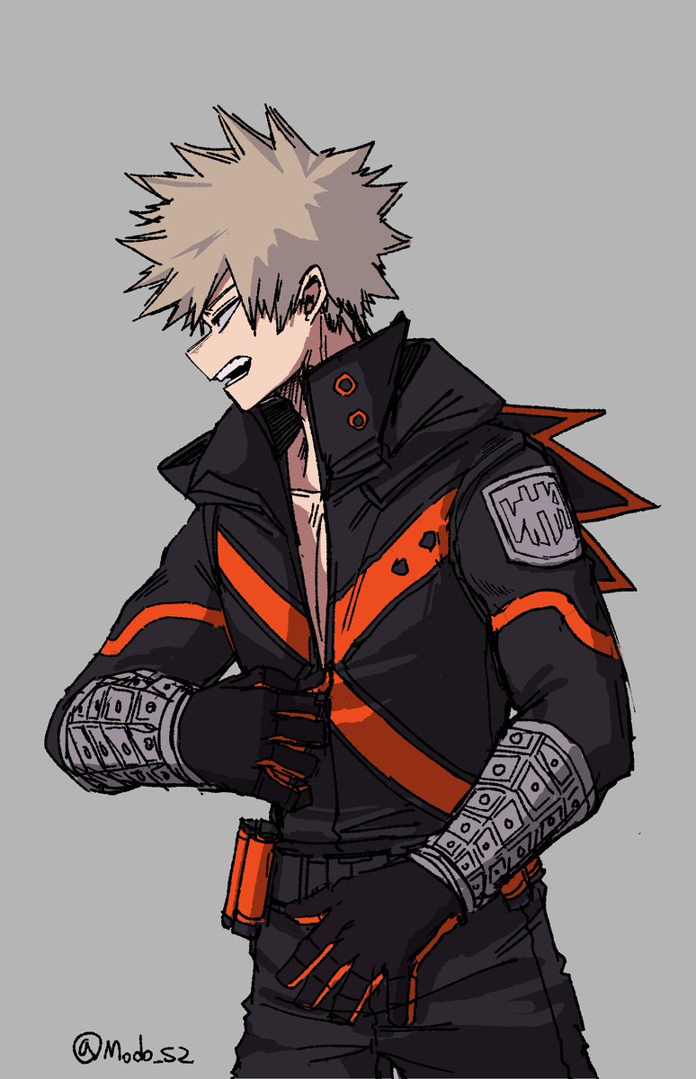 bakugou katsuki male focus 1boy gloves grey background solo spiked hair open mouth  illustration images