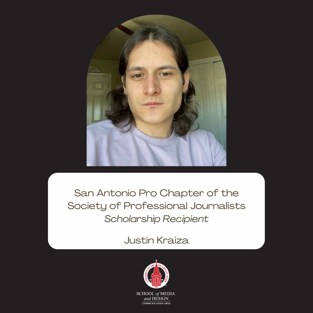 uiw_comm's tweet photo. (1/2) Three UIW students will receive scholarships this fall from the San Antonio Pro Chapter of the Society of Professional Journalists. The students, all majoring in COMM ARTS with a multimedia-journalism concentration, are Zoe Del Rosario, Justin Kraiza and Abigail Velez. https://t.co/UefnaxUgNW