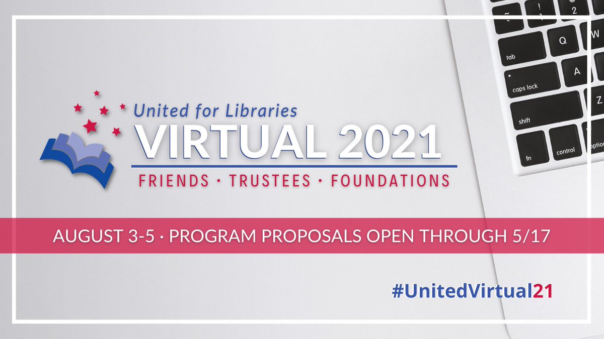 ala_united's tweet photo. United Virtual is back this August--we're seeking program submissions for #libraryfriends, #libraryfoundations and #librarytrustees through May 17th.
Reach out to united@ala.org to submit programs for #UnitedVirtual21. https://t.co/KjfErUIqnZ