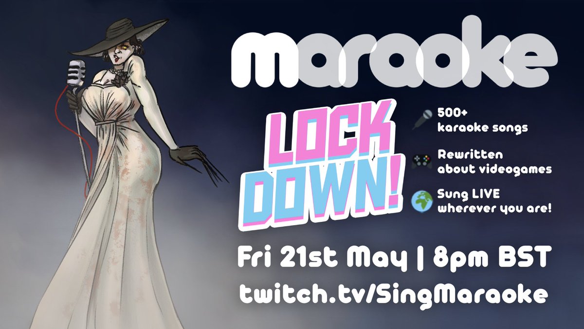 Our next Maraoke Lockdown stream is next Friday 21st May from 8pm BST on twitch.tv/SingMaraoke 🎤

We're still working out details, but this will be one of our last streams before Maraoke returns to RL, and we want EVERYONE tuning in! 🎉

(🖌️ by <a href="/MazHem_/">Maz H</a>)