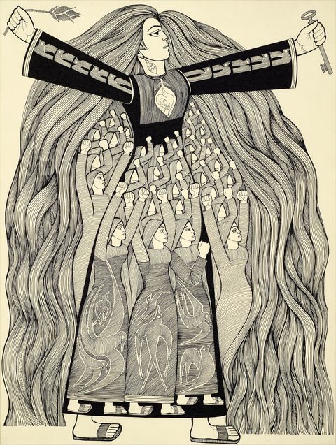 thetolerantweft's tweet photo. Palestinian liberation art by Abdelrahman Al-Muzayen, b. 1943 https://t.co/NNjH5zv45i