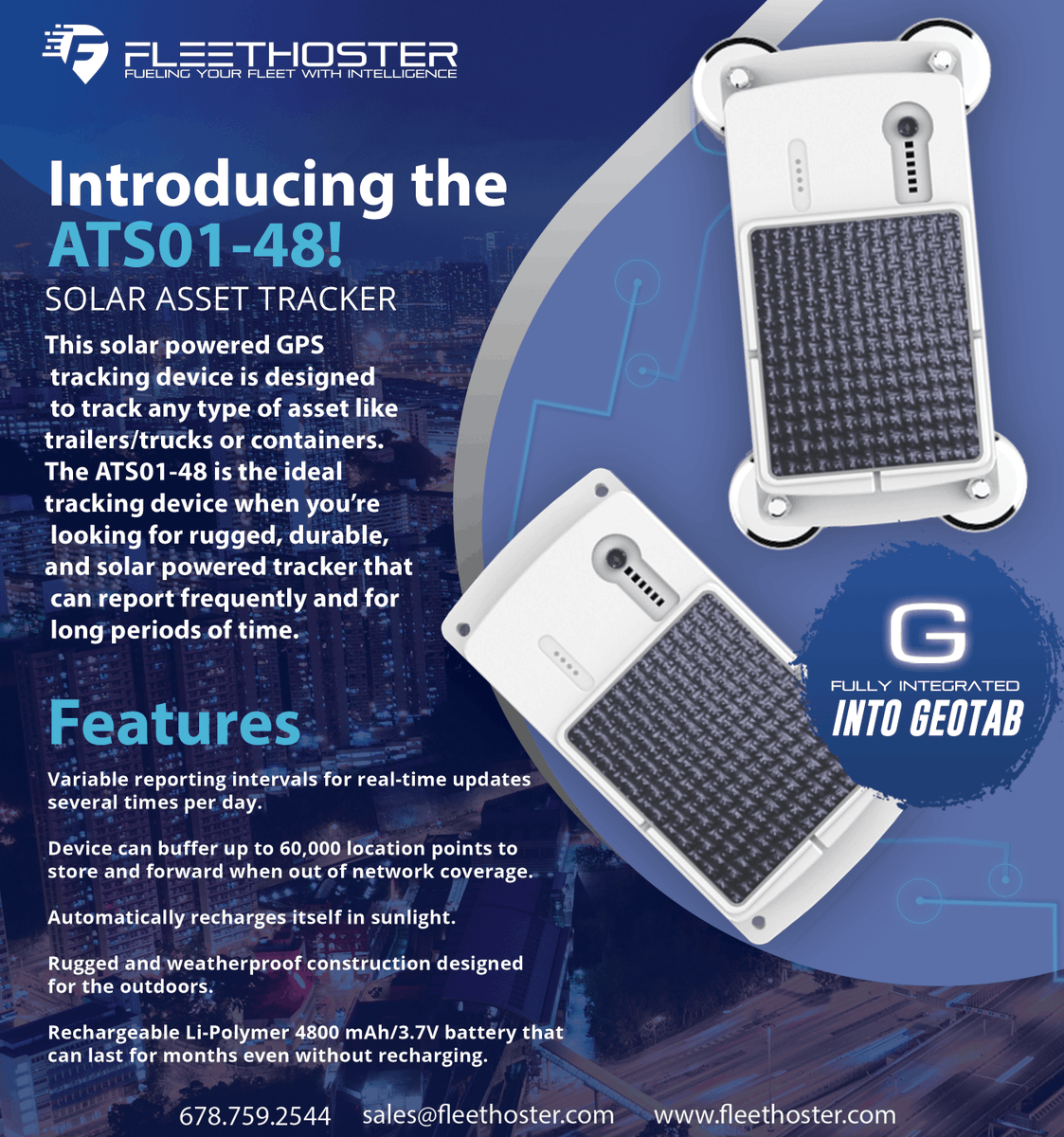 FleetHoster's tweet photo. A solar powered GPS tracking device with a heavy-duty solar panel and backup battery that can last for months on its own? Introducing the ATS01-48 solar asset tracker!
#fleethoster #geotab #solar #assettracker #telematics #fleetmanagement https://t.co/2qnR8RpSrr