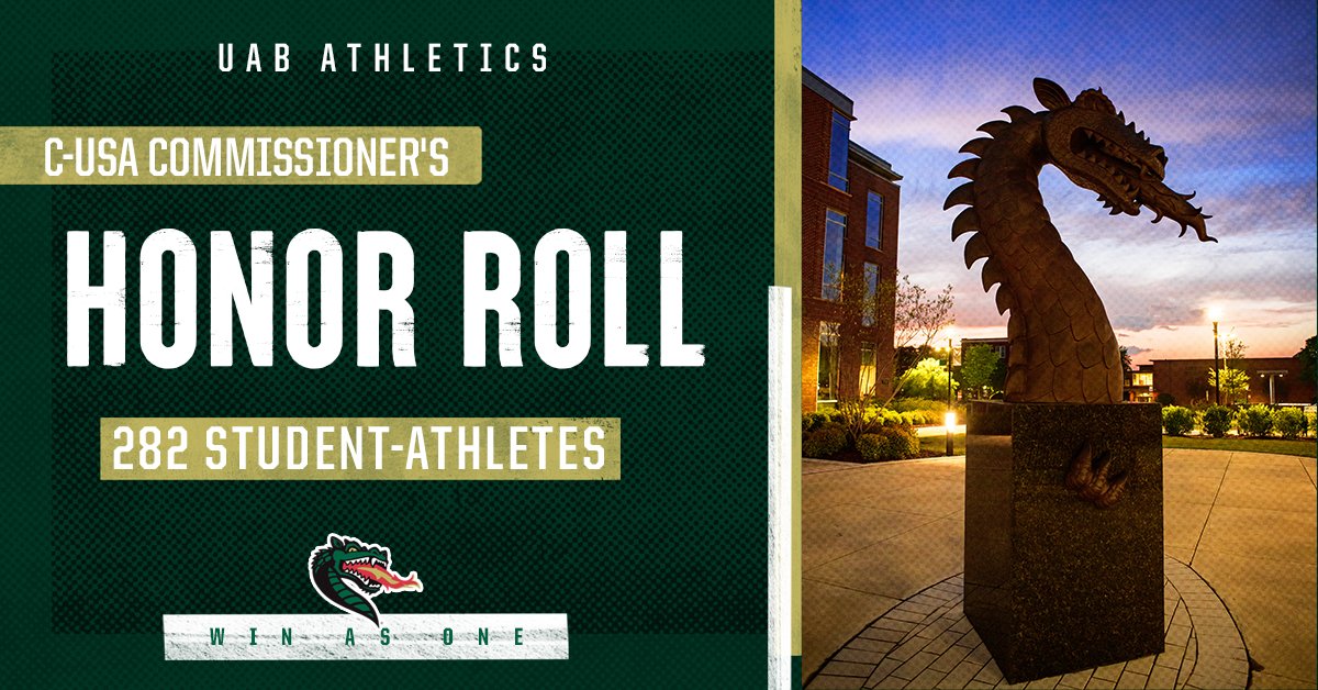UAB_Athletics's tweet photo. UAB places 282 student-athletes on the 2020-21 Conference USA Commissioner's Honor Roll. 📚🐲🎓

🔗 https://t.co/lXe2qipI6k https://t.co/kqRmyp5OIn