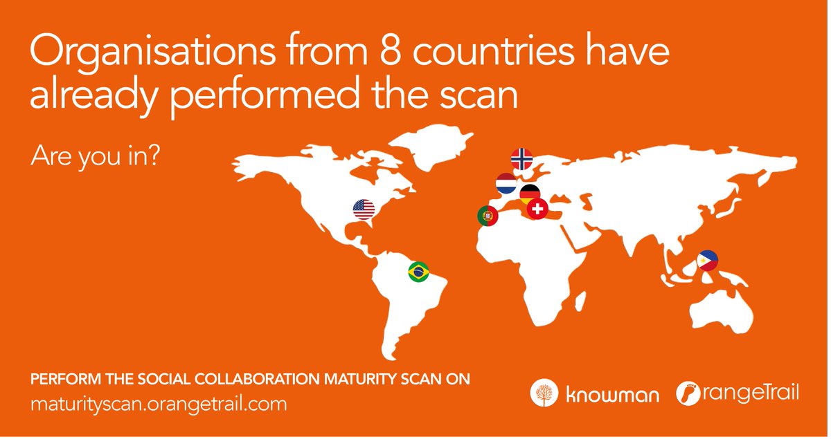 OrangeTrail's tweet photo. Organisations from 8 countries and 3 different continents have participated in our Maturity Scan. Are you in? 👉https://t.co/YmnYsB6cnj #internalcommunications #esn #socialcollaboration #digitalworkspace #yammer #WorkplacebyFacebook #wfh #maturityscan https://t.co/L2Pa36rg7B