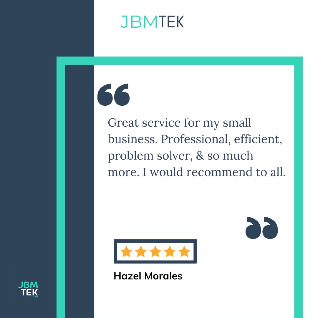jbmtek's tweet photo. Client satisfaction is our number ONE priority, today and every day! Ask us how we can help your small business adapt and thrive.
.
.
.
#cloudengineering #howcanwehelp #remoteIT #cloudIT #jbmtek #CentralFL #SouthFL #smallbusiness #priority #clientsatisfaction https://t.co/wFG3lpcnRP