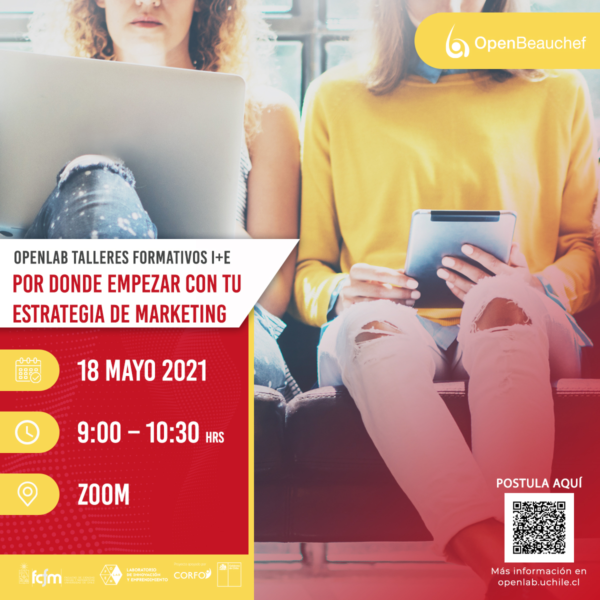 Postula desde ya en openlab.uchile.cl

#TalleresUchile #Formacióncontinua #InnovaciónenChile #TalledesdeEmprendimiento #Pymes #Emprendedores #Capacitación #Marketingdigital #Talleresformativos