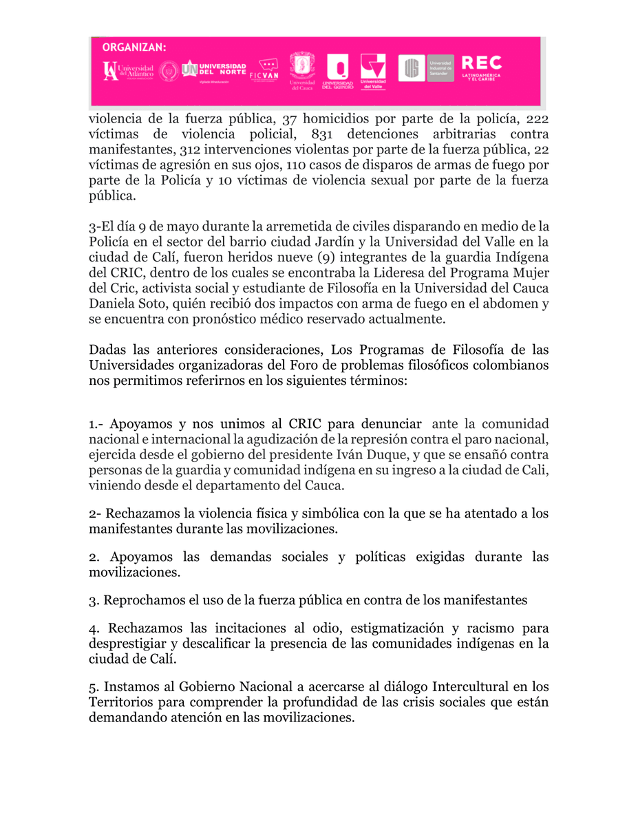 asoficvan's tweet photo. #FPFC | #FilosofíaQueCreaRegión
Comunicado a la opinión pública
Comité Organizador del Foro Problemas Filosóficos Colombianos (FPFC)
Ref. Aplazamiento del Foro por actual contexto

Enlace al documento completo:
https://t.co/xardfGzHsx https://t.co/Z6uaEpyoWA