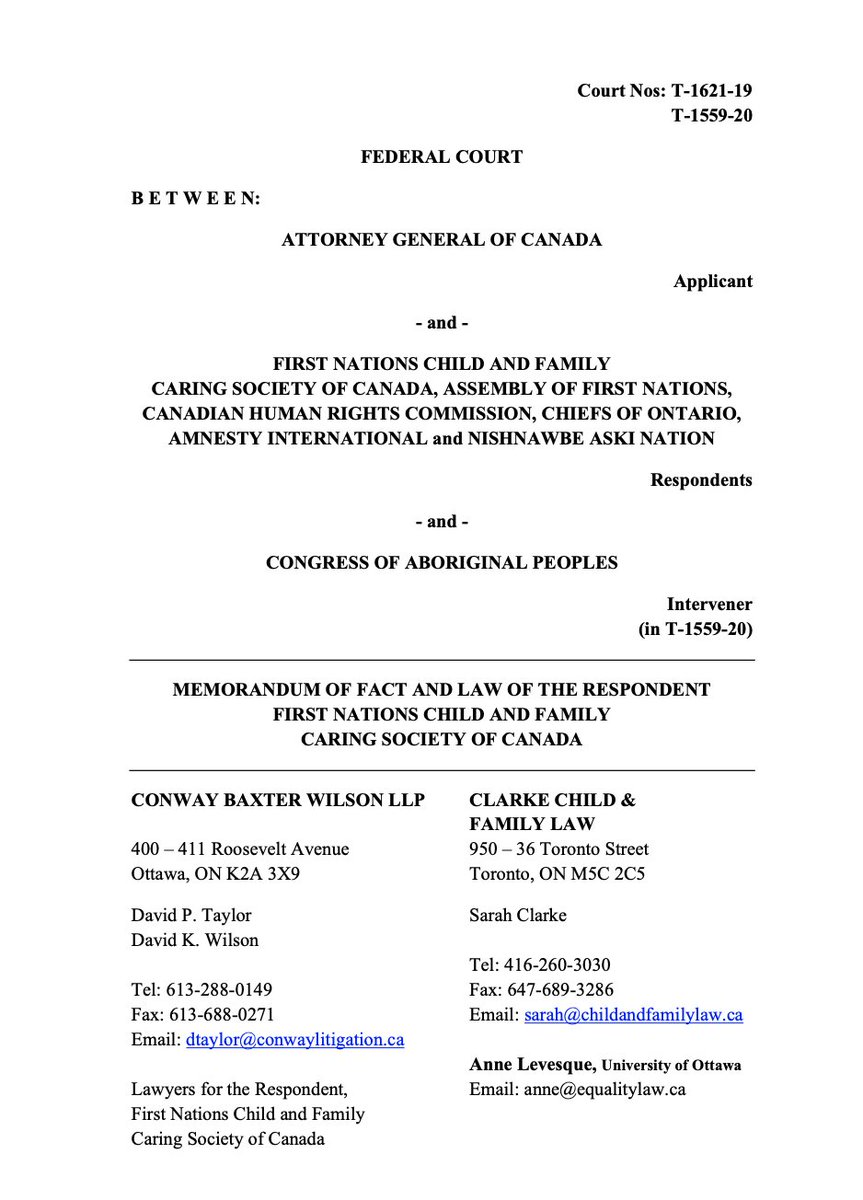 Just posted! Factums on Canada's appeals to overturn two CHRT orders requiring the feds to: 1) compensate child and family victims of Canada's discrimination &amp; 2) ensure non-status First Nations kids off reserve have access to Jordan's Principle. Read: b.link/x5nw2h