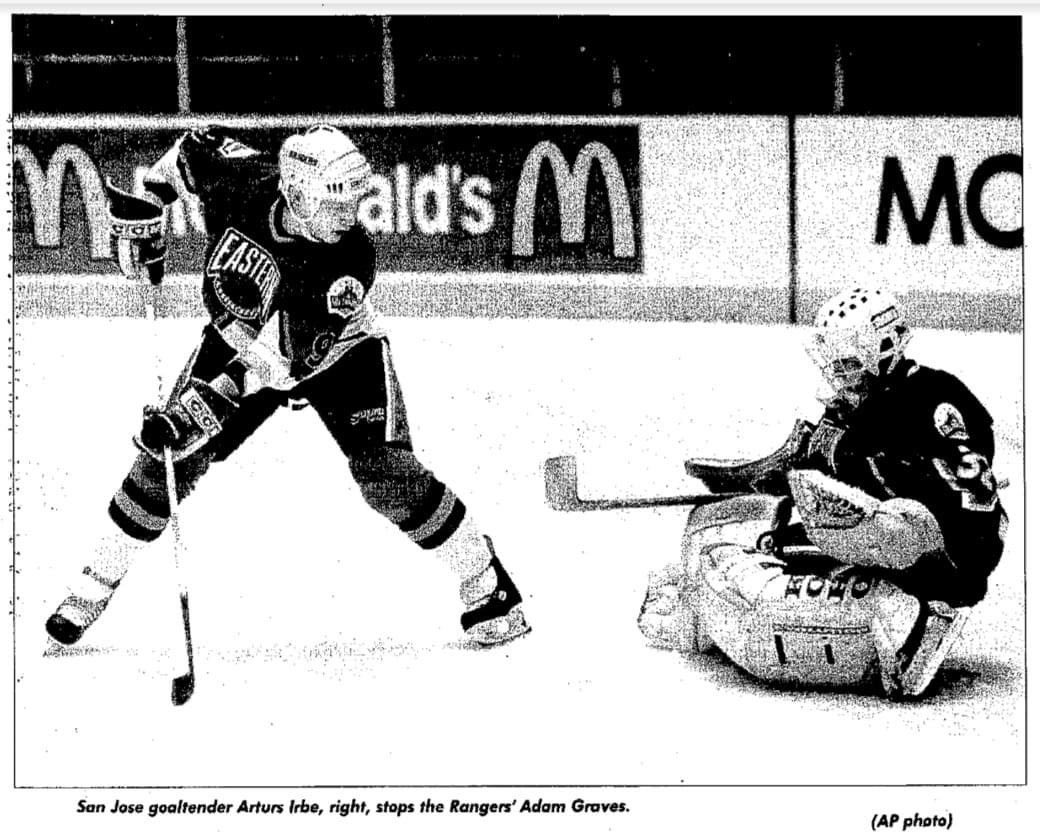 TX_Connect's tweet image. I’d like @Razor5Hole’s hot take on Arturs Irbe and why he chose to wear the ugliest goalie helmet in NHL history.