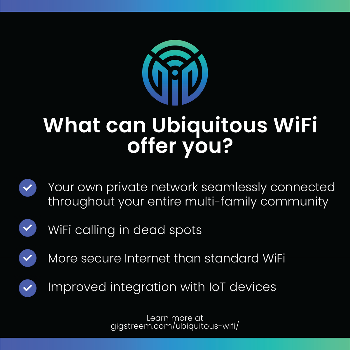GiGstreem's Ubi WiFi has so much to offer your multi-family community. Learn more about our top tier services today! gigstreem.com/ubiquitous-wif…