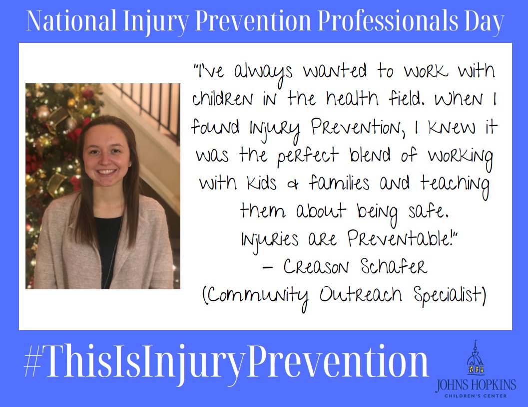 Today, on @ATSTrauma's National Injury Prevention Professionals Day, we recognize our Community Outreach Specialist, @CREAS_ONdapaper, for all her hard work in Injury Prevention. See why she decided to be in injury prevention. #ThisIsInjuryPrevention