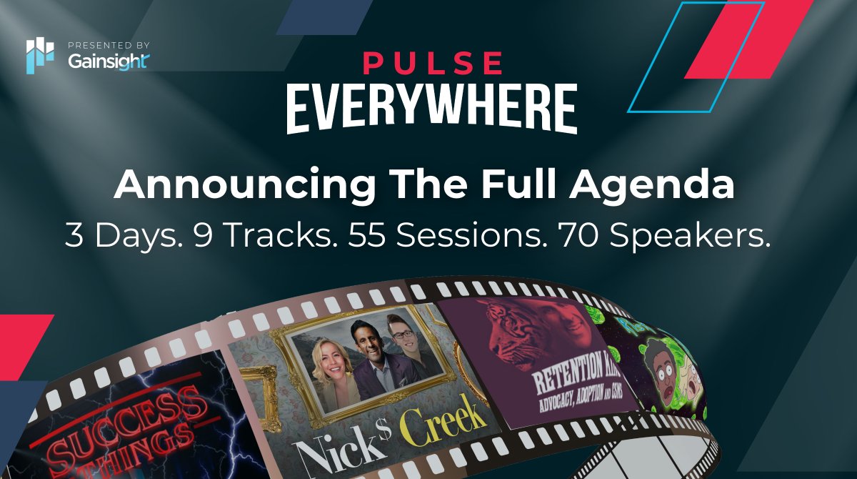 GainsightHQ's tweet photo. The agenda for #PulseEverywhere is here! Load up your watchlist with learning and networking sessions featuring the brightest stars in the industry ✨ 

👀  3 days, 9 tracks, 65+ speakers
📺  Keynote sessions streaming LIVE from SF

📅  Register for FREE: https://t.co/zqwJWBC68e https://t.co/A84W17E1ZI