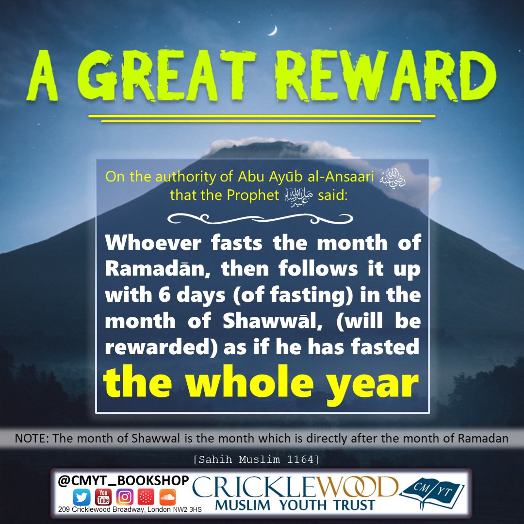 Cmyt_Bookshop's tweet photo. An unmissable opportunity to gain an abundance of reward following the blessed month of Ramadān.

#Ramadan #Shawwal #Eid #CMYT https://t.co/fleGWp5BkZ