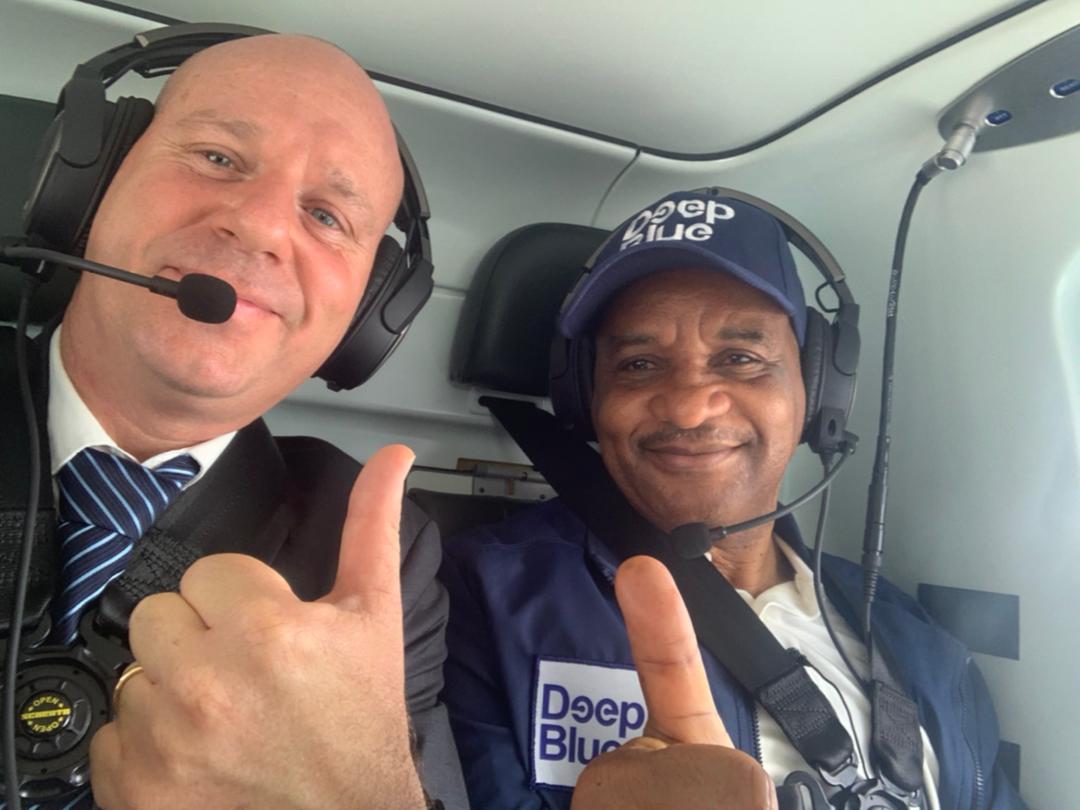 JamohBashir's tweet photo. #DeepBlue. Onboard one of our brand spanking new Special Mission Helicopters #SMH from Ojo Naval Base to welcome the arrival of our Special Mission Aircraft at the Airforce Base. Joined by our Executive Director, Finance and Admin, Hon Chudi Ofodile &amp; Tal Spektor of HLSI. https://t.co/Qni16SUNsk