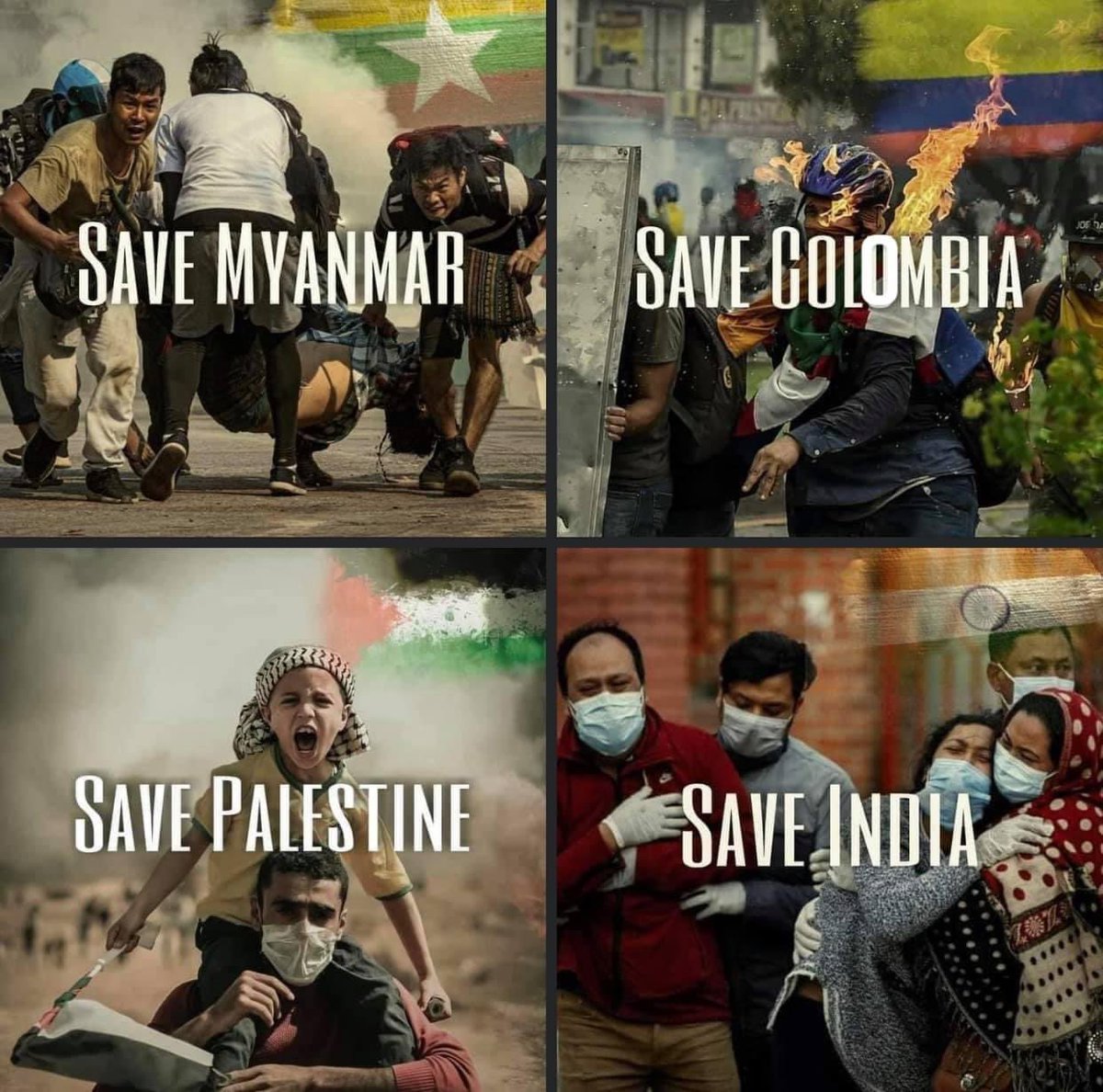 sanmonaung's tweet photo. We are the world 🌎❗️#SaveMyanmar #SavePalestine #SaveColombia #SaveIndia https://t.co/iv8I5pV0FS