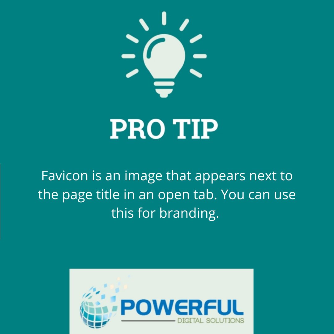 PowerfulDS's tweet photo. Favicon is an image that appears next to the page title in an open tab. You can use this for branding.
#PDSProTip #WordPressWebsites #Favicon #Branding #DigitalMarketing https://t.co/YaPdXiW9c9