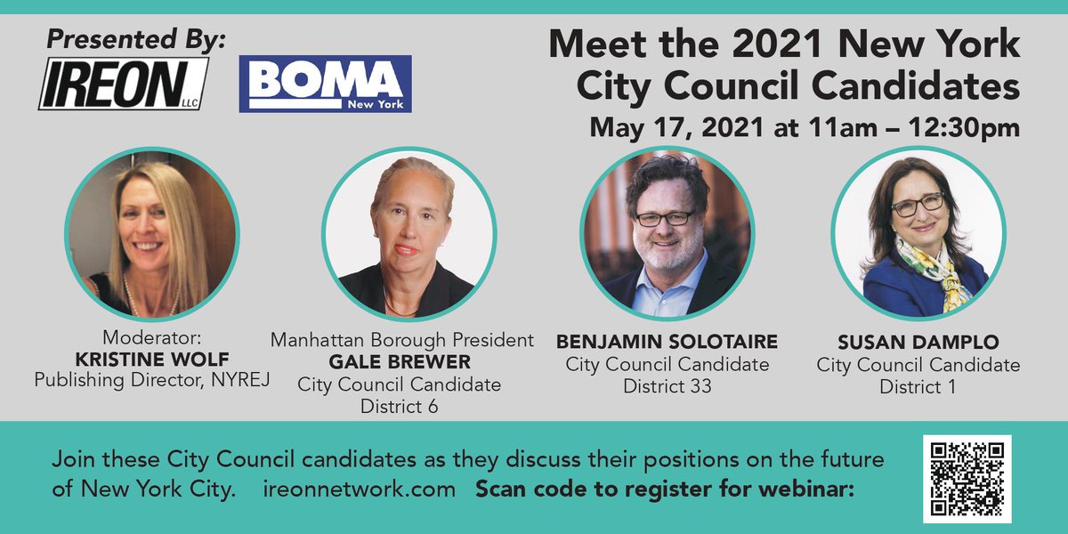 Join City Council candidates <a href="/galeabrewer/">Gale A. Brewer</a>, Susan Damplo, and @Solotaire on Monday, May 17, at 11 AM EST as they discuss their positions on the future of commercial real estate in New York City.

Register for the free webinar via the link below:

zcu.io/Tr35