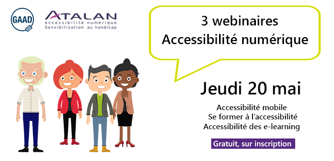 Jeudi 20 mai, pour la journée mondiale de sensibilisation à l'accessibilité numérique, nous vous invitons à participer à 3 webinaires thématiques. #a11y #accessibiliténumérique #GAAD.
👉Pour vous inscrire : forms.gle/yZWWvz79XJ8ykH…