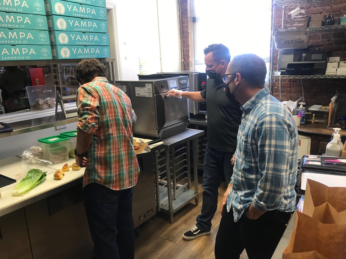 RedstoneGroup1's tweet photo. Chef Tim and Alfred have been enjoying working with Yampa Sandwich Company – fine tuning recipes for sandwich excellence in our Merrychef e4s. Perfect hot sandwiches in mere seconds! https://t.co/X8jtRPs7d4