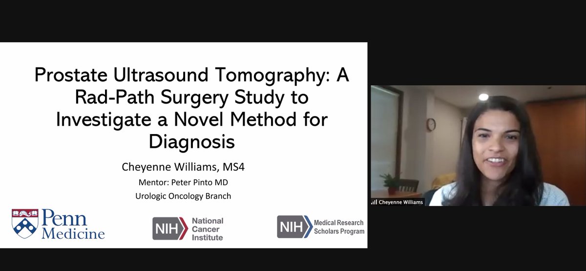 2nd #MRSP (Medical Research Scholars Program) presentation: @cheycwilliams presents 'Prostate Ultrasound Tomography: A Rad-Path Surgery Study to Investigate a Novel Method for Diagnosis' mentor: @PeterPintoMD