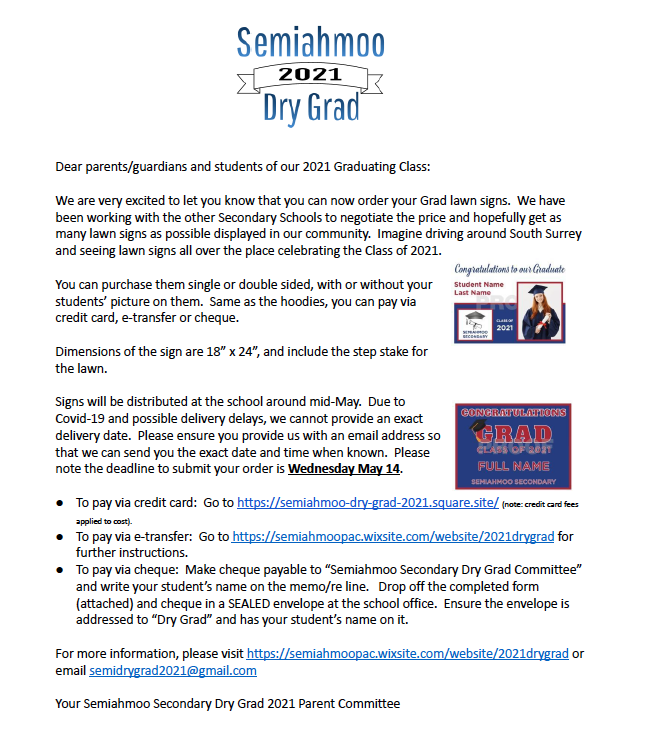 Reminder that the Grad Lawn sign order deadline is this Friday.