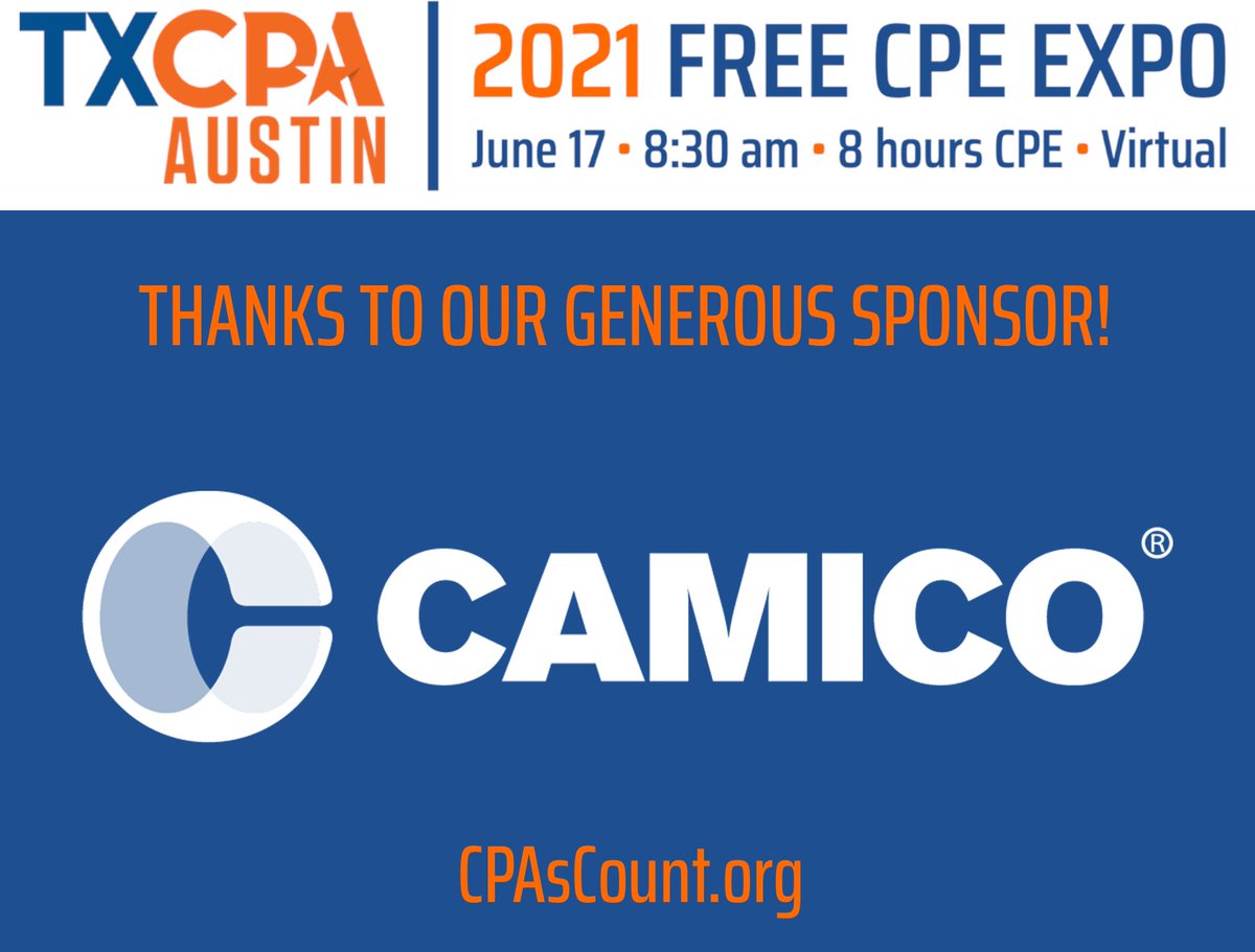 <a href="/TXCPAAustin/">TXCPA Austin</a> thanks <a href="/CAMICO_for_CPAs/">CAMICO Insurance</a> for sponsoring the 6/17 Free CPE Expo! Please visit CAMICO's website, camico.com
#CPAsCount #txcpaaustin #sponsor #cpe #cpa #thankyou #CAMICO #publicaccounting #accountant #accountantprofessionalliability #cpainsurance