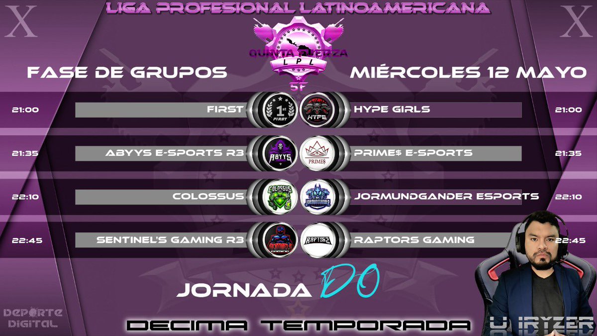 Hoy a las 22:45 hrs se enfrenta nuestro roster en la jornada dos de la LPL
<a href="/DeporteDigitalH/">Deporte Digital 01</a> 
@DrxgonZ_A 
@ModuaLn 
<a href="/juveezx/">JuvezxTheOne</a> 
<a href="/xupture/">Xup</a> 
<a href="/VLTRA_GG/">VLTRA</a> 
#GoRaptors🦖